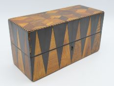 An early 19thC. parquetry scent bottle box, one bo