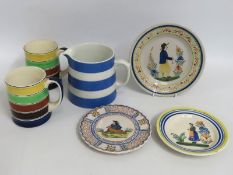 A TG Green Cornishware milk jug, two studio potter