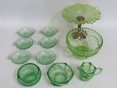 A uranium glass tazza with plated stand twinned wi