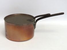 A Georgian copper pan & original lid with iron han