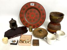 An Oriental cloisonne charger, an antique Tibetan drum, two 18th/19thC. blanc de chine Meissen style