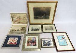 An antique print of Plymouth Sound, 500mm x 445mm inclusive, a Robert Gillmore mounted card print 'W