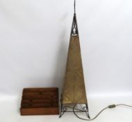 A decorative floor lamp, 1000mm tall, twinned with a wooden stationery box