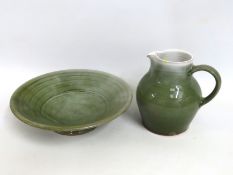A Cornish studio pottery bowl & basin, jug stamped
