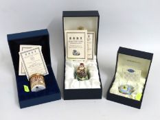A cased Halcyon Days Bonbonnieres hinged enamel bo