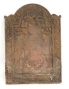 An Edwardian 1906 cast iron fireback, 720mm high x