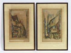 A pair of framed E. Sharland etchings of Bristol s