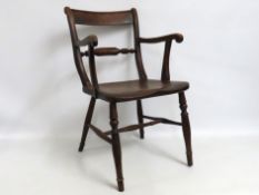 An 18thC. elm farmhouse chair, 793mm high to back