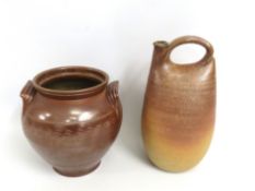A John Leach Muchelney pottery cross handled bottl
