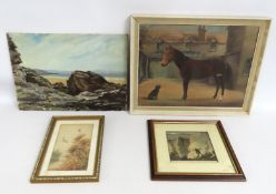 An oil of beach scene, indistinctly signed, possib