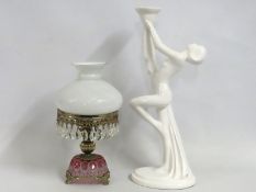 An art deco style porcelain lamp base, 500mm tall,