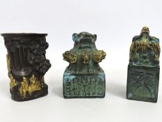 Two Chinese archaic style seals twinned with other