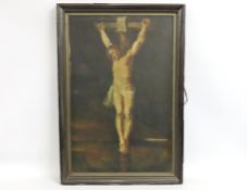 An oil on canvas depicting crucifixion of Christ,