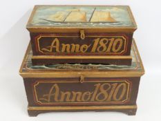 Two reproduction decorative blanket boxes 'Anno 18