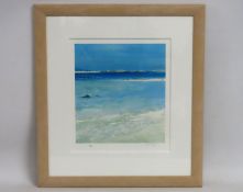 A framed limited edition print of seaside, signed