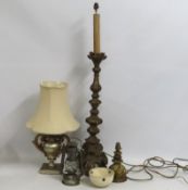 A German paraffin lamp twinned with three antique