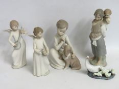 Four Nao bisque porcelain figures twinned with one