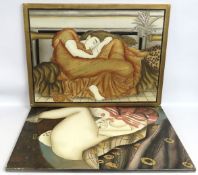 Two large prints on gesso board after Klimt, 'Flam