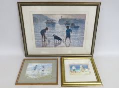 Gillian M. Hobbs, watercolour of children on beach