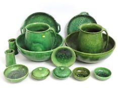 Two Victorian green wash basin & jug sets, tallest