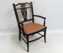 An Edwardian inlaid chair, 780mm high to back