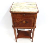 A French mahogany marble topped & lined pot cupboa