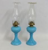 A pair of Casa Pupo milk glass oil lamps, 430mm ta
