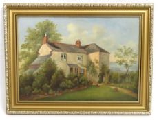A late Victorian oil of cottage & garden, image si
