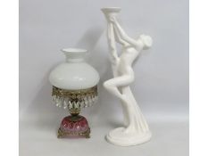 An art deco style porcelain lamp base, 500mm tall,