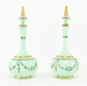 MANNER OF MOSER GLASS - PAIR OF BOHEMIAN OPALINE ENAMEL VASES