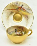ROYAL WORCESTER - J. STINTON - DEMITASSE PHEASANT CUP & SAUCER