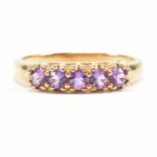 HALLMARKED 9CT GOLD AMETHYST FIVE STONE RING