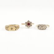 THREE HALLMARKED 9CT GOLD GEM SET RINGS