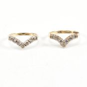 14CT GOLD & CZ CHEVRON RING T/W 9CT GOLD & CV CHEVRON RING