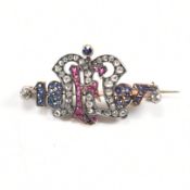 VICTORIAN RUBY SAPPHIRE & DIAMOND 1897 BROOCH PIN