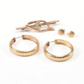 ANTIQUE HALLMARKED 9CT GOLD BROOCH PIN WITH 9CT EARRINGS