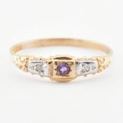 HALLMARKED 9CT GOLD AMETHYST & DIAMOND RING