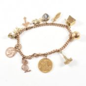 9CT GOLD CHARM BRACELET & CHARMS INC HALF SOVERIEGN