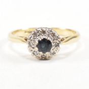 HALLMARKED 18CT GOLD SAPPHIRE & DIAMOND CLUSTER RING