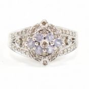 CONTEMPORARY ART NOUVEAU AMETHYST & DIAMOND CLUSTER RING