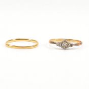 18CT GOLD BAND RING T/W 18CT GOLD & DIAMOND RING