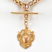 LATE VICTORIAN 9CT GOLD WATCH BOOK CHAIN & 1920S GOLD FOB