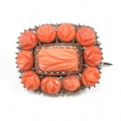 19TH CENTURY VICTORIAN CARVED CORAL BROOCH PIN