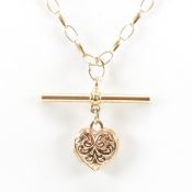 HALLMARKED 9CT GOLD T BAR & HEART LOCKET PENDANT NECKLACE
