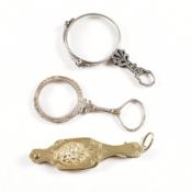 TWO FRENCH SILVER LORGNETTES & A 925 SILVER QUIZZER