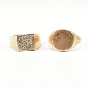 9CT GOLD & DIAMOND SIGNET RING T/W ANOTHER