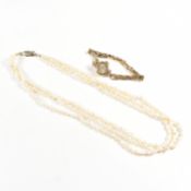 HALLMARKED 9CT GOLD ROTARY WRIST WATCH & PEARL NECKLACE
