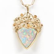 ARTS & CRAFTS OPAL HEART PENDANT NECKLACE