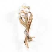 HALLMARKED 9CT GOLD DIAMOND & PEARL BEOOCH PIN
