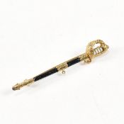 EARLY 20TH CENTURY CASED GOLD ENAMEL SWORD BROOCH PIN